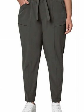 High-Rise Straight Leg Pants with Tie Waist - Charcoal